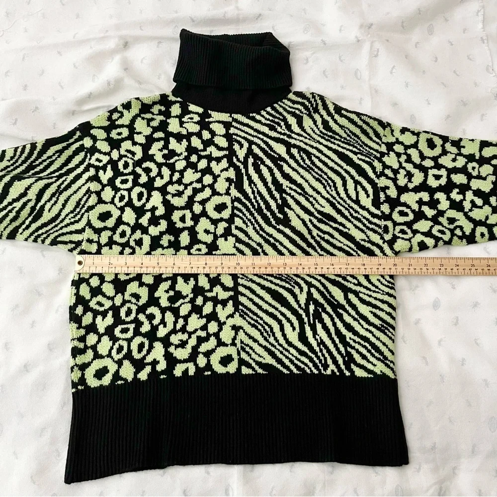 ZARA Chunky Mod Turtleneck Sweater – Leopard Zebra Print, Chartreuse, Size M - Picture 15 of 16